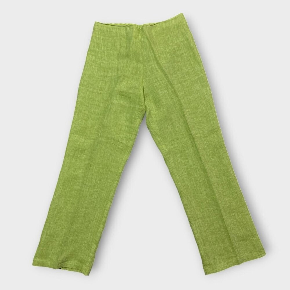Vintage Womens Linen Pants M Green Wide Leg‎ Coastal Vacay Beach Hawaii Tropical